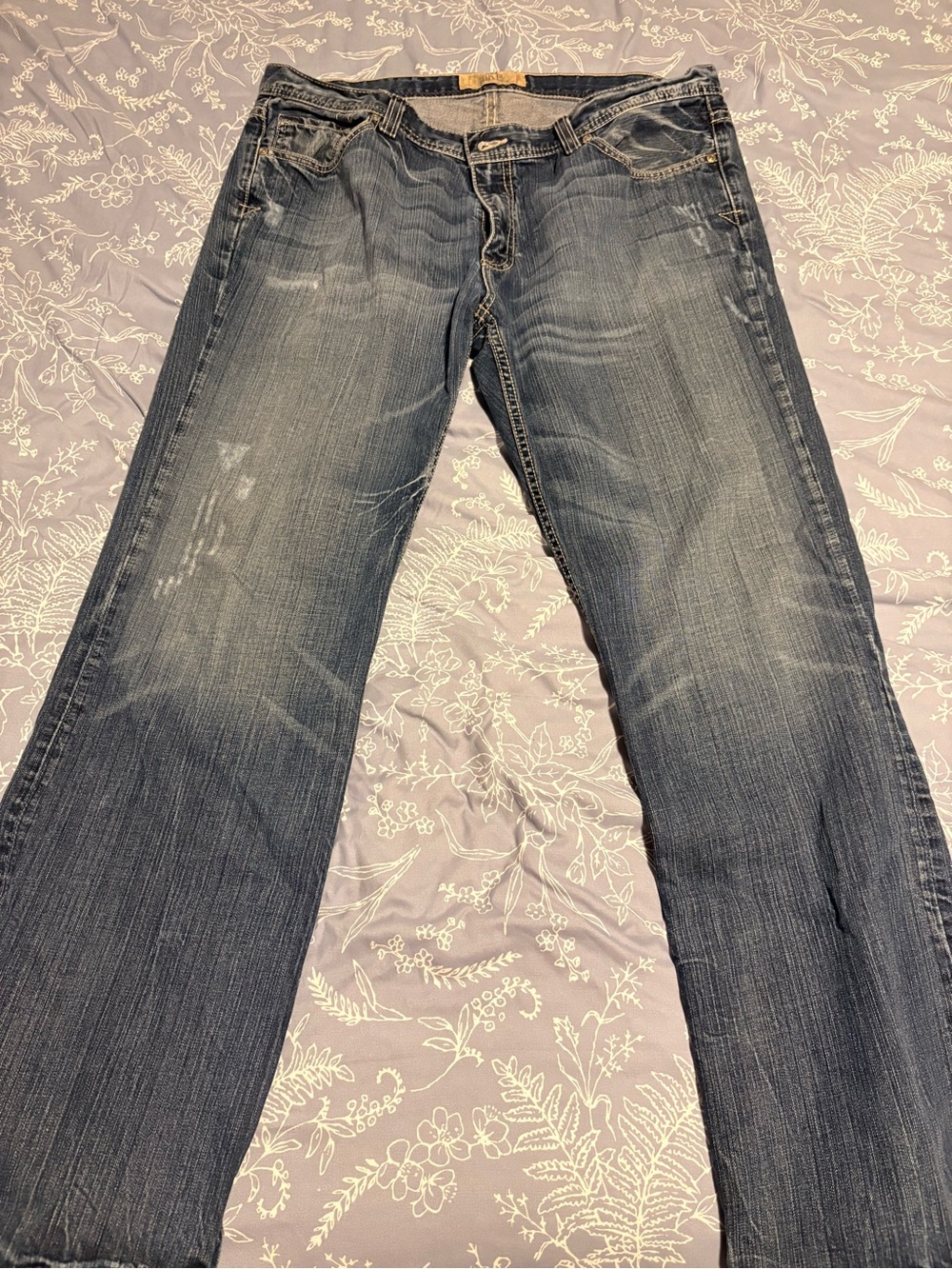 BKE Denim Jeans in Dark Blue with Tan Trim